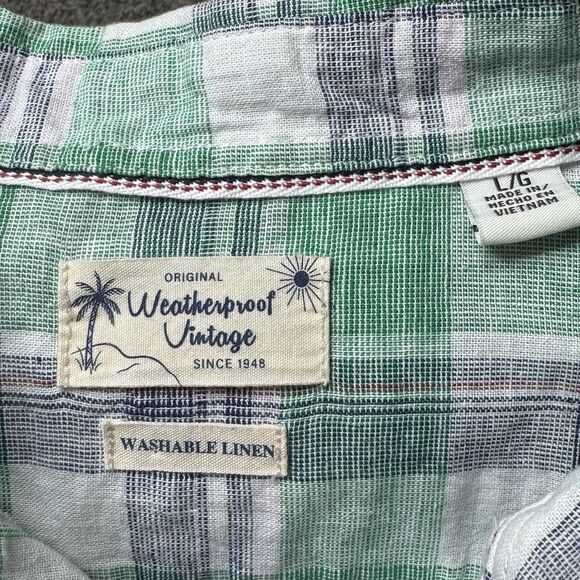 Weatherproof Vintage Shirt Men XL Plaid Washable Linen Short Sleeve Coastal - Picture 8 of 11